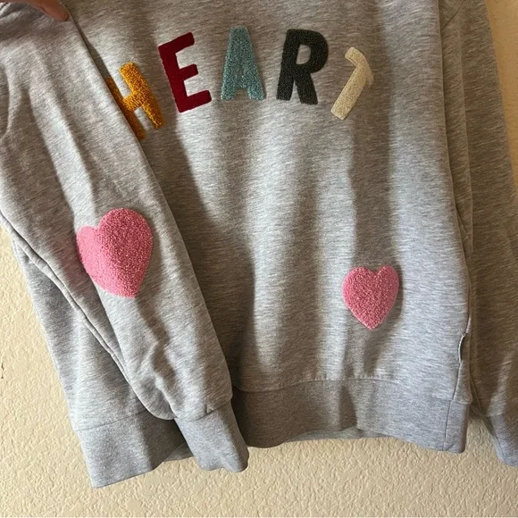 ZHRILL Grey Cotton Sweatshirt Sweater with Heart Appliqués size Small - Picture 5 of 8